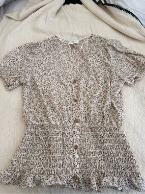 Sienna Sky Cream Blouse with Pink and Green Floral Print